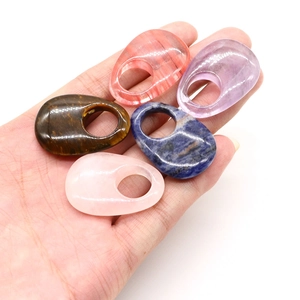 Natural mixed semi-precious stone oval pendants with hole featuring rose quartz and tiger eye