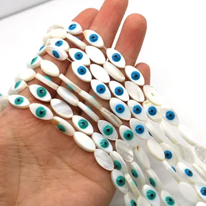 Natural freshwater mother of pearl shell beads with evil eye pattern for DIY jewelry
