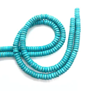 Perline piatte rotonde in turchese blu con matrice marrone per gioielli fai-da-te