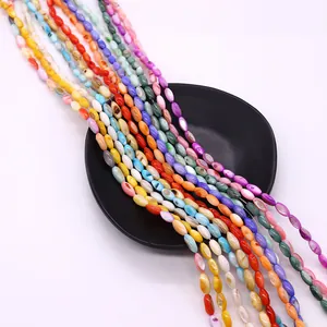 Cuentas de concha ovaladas de colores para joyería con brillo natural iridiscente