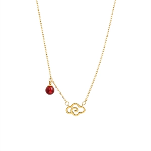 New Chinese style hollow cloud gourd pendant necklace with red agate bead on gold chain