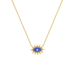 Minimalistische goldene Titan-Halskette mit blauem Auge-Anhänger und Sonnenstrahlen-Muster