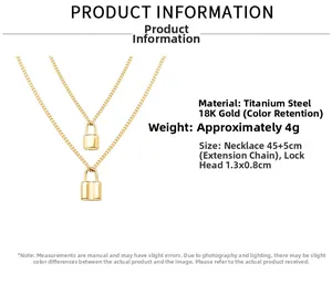 Detail of 18k gold plated titanium steel double layer necklace with lock pendant specs