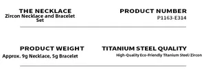 Detailed specifications for zircon necklace and bracelet set in durable titanium steel
