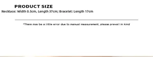 Size specifications for the necklace 37cm and bracelet 17cm set with 0.5cm width details