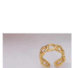 Bague chaîne plaquée or 18 carats avec un design de maillons industriels poli