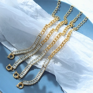 18k gold plated stainless steel chain bracelet with rectangular zircon crystals