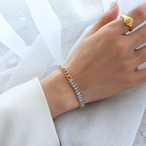 Elegent 18k gold plated stainless steel chain bracelet with cubic zirconia baguette stones