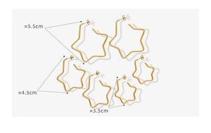 Detailed size comparison of three 18K gold plated star hoop earrings: 3.5cm, 4.5cm, 5.5cm