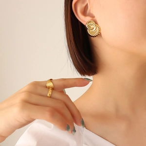 Vintage 3D Relief Ohrringe Edelstahl 18K Vergoldet Spiralrippen Textur Nischendesign Für Damen Französischer Stil Retro Schmuck