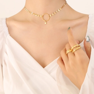 Collana con Pendente in Acciaio Inossidabile Vintage da Donna Placcata Oro Argento con Ritratto Moneta Maiale Malocchio Stella Gioielli