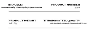 Specifications of titanium steel butterfly zircon open bracelet weighing 11.5g