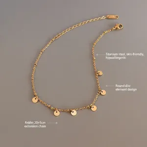 Bracelet de cheville en acier titane doré 18 carats avec pampilles et poinçon K18