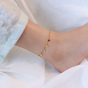 Bracelet de cheville élégant en acier inoxydable doré 18 carats avec pampilles rondes