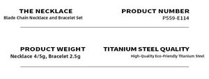 Specifications of titanium steel snake chain set with necklace and bracelet weight details