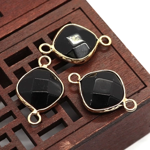 Pierre Naturelle Facettée Losange Pendentif Connecteur Plaqué Or Serti Double Trous Pour DIY Collier Bracelet Bijoux Fournitures
