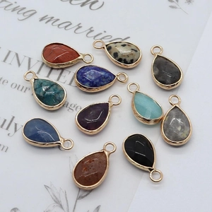Handmade teardrop natural stone pendants with gold plating for DIY jewelry making
