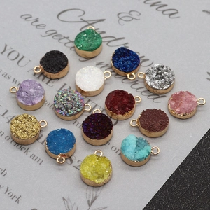 Lot de pendentifs ronds en pierre druzy avec bords dorés pour bijoux DIY