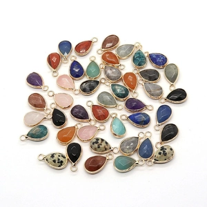 Waterdrop natural stone pendants with gold metal borders for DIY jewelry making