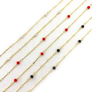 Cadena de cuentas dorada con perlas blancas y cristales rojos negros para joyería DIY 10m