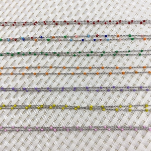 Chaîne en acier inoxydable argenté avec perles en émail colorées pour bijoux DIY
