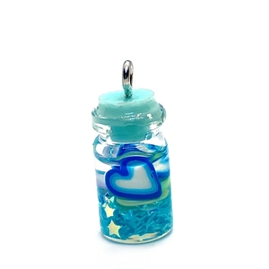 Ciondolo mini bottiglia di vetro con paillettes blu a cuore e stelle per gioielli DIY
