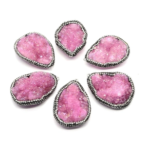 Irregular Druzy Crystal Teardrop Pendant Natural Stone Water Drop Pendant With Rhinestone Edge For DIY Jewelry Making Women