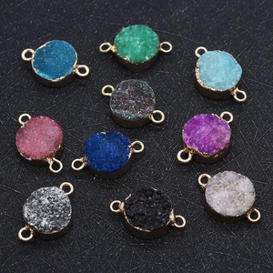 Set of 10 colorful round druzy crystal connectors with gold plated edges for DIY jewelry