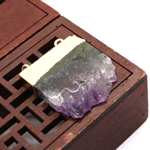 Natural Amethyst Raw Stone Cluster Irregular Flat Slice Pendant Gold Silver Plated Edge Double Hole Connector DIY Jewelry Accessory