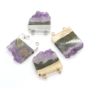 Natural irregular amethyst stone connectors with gold and silver plated metal double loops