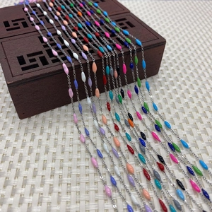 Stainless Steel Colored Enamel Rice Grain Bead Chain Bulk Spool For DIY Necklace Bracelet Jewelry Making Accessories
