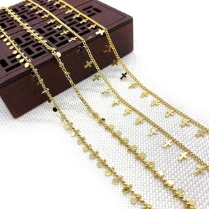 Catena a Maglie in Rame Placcato Oro Con Ciondoli a Disco Rotondo E Croce Stile Minimalista Per Creazione Di Collane E Braccialetti DIY