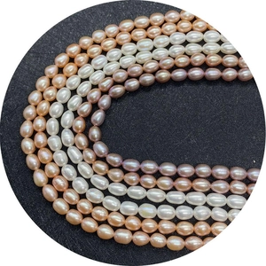 Natural high-luster freshwater rice pearls in white, pink and purple for DIY jewelry