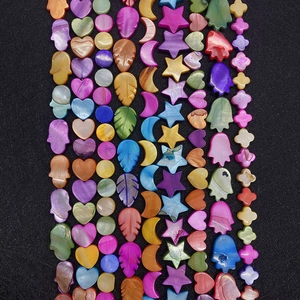 Detailed view of colorful shell beads in assorted shapes for DIY jewelry making
