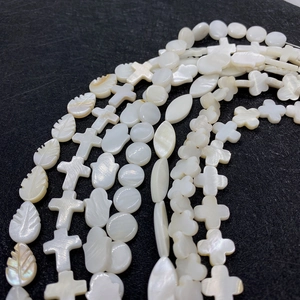 Natural white mother of pearl shell beads in multiple shapes for DIY jewelry making