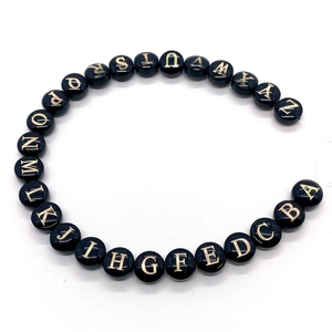 Natural sea shell 8mm round beads with golden A-Z alphabet letters for DIY necklaces