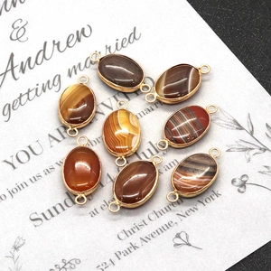 8pcs oval natural agate stone pendants with gold plated edges for DIY jewelry making