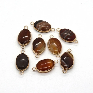 Handmade striped agate stone connectors with gold edges for DIY jewelry making
