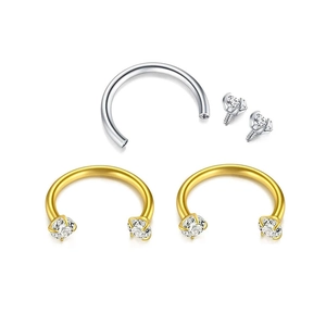 Roestvrij Stalen Zirconia Hoefijzer Neusring Inwendige Schroefdraad U-vormige Body Piercing Sieraden Goud Zwart Regenboog