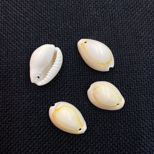 Polished natural cowrie shell beads with yellow rings for DIY jewelry making