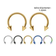 Détail des piercings barbell courbés en acier chirurgical 1,2mm avec pointes cône et couleurs