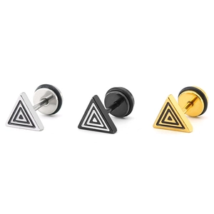 Juego de tres pendientes triangulares geométricos de acero de titanio en plata, negro y oro