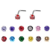 Détail de piercings de nez en L avec un lot de 12 pierres de zircon colorées rondes