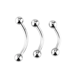 Lot de trois piercings barbells courbés en acier inoxydable argenté de tailles variées