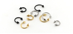Surgical steel horseshoe circular barbell rings with spikes in black, gold, and silver