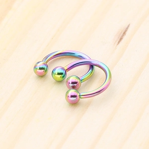 Rainbow iridescent stainless steel horseshoe rings for nose and ear piercing set