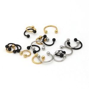 Set of surgical stainless steel circular barbells for nose and ear piercing in gold silver black