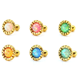 Titanium Staal Kunstmatige Opaal Oorknopjes Rond Minimalistisch Schroef Barbell Helix Piercing Sieraden Voor Dames Heren