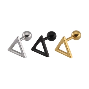 Minimalist stainless steel triangle stud earrings in silver, black and gold finishes