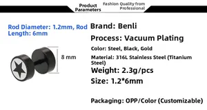 Detalles de pendientes de barra de acero 316L con extremos redondos de 8mm de ancho